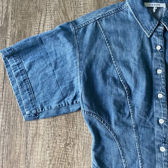 FRAME Corset Denim Blouse with Midi-Sleeve - Picture 4 of 15